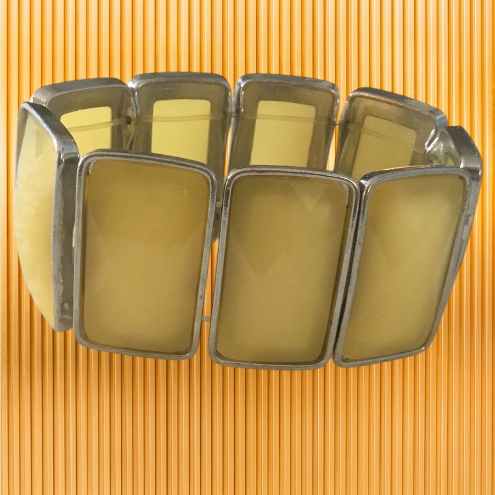 Vintage Yellow and Silver Stretchy Bracelet - Picture 1 of 12